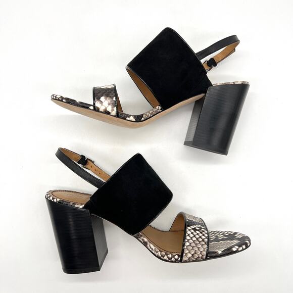 TORY BURCH Kira Suede Snake Embossed Sandal Womens 9 Black Block Heel Python - Picture 6 of 13